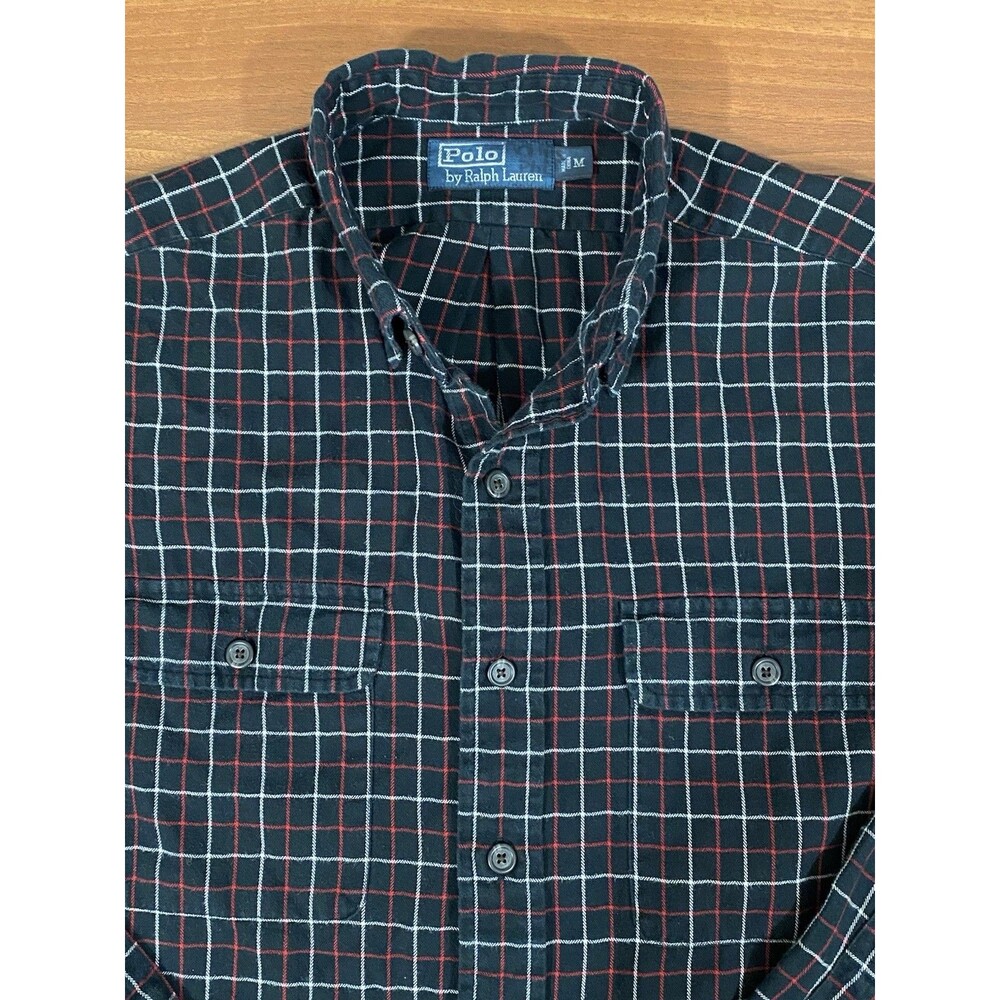 Vintage Polo Ralph Lauren Flannel Shirt Men’s M Black Grid Check